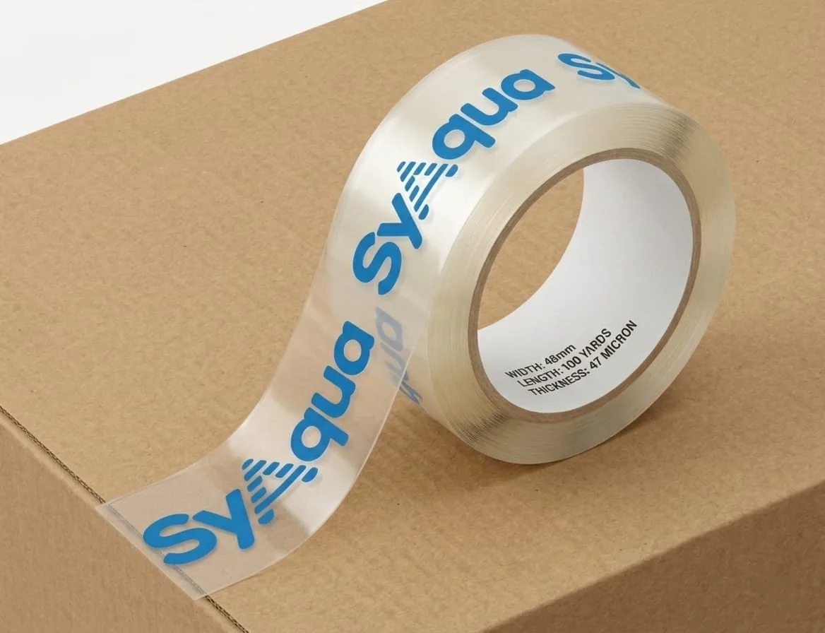 Lakban custom printing satu warna dengan logo SyAqua